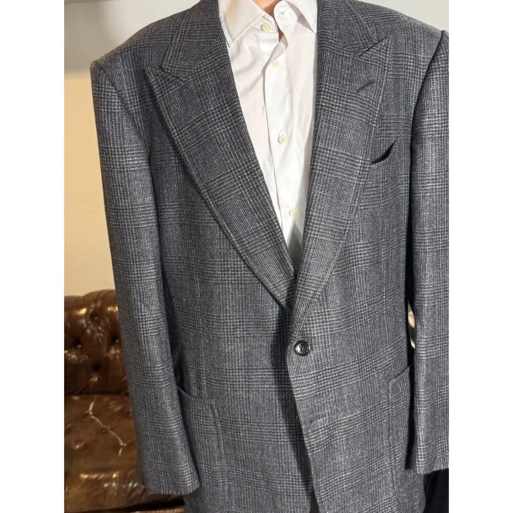 Tom Ford Shelton Peak Lapel Cashmere Prince ofWales Houndstooth Blazer 56 46R US